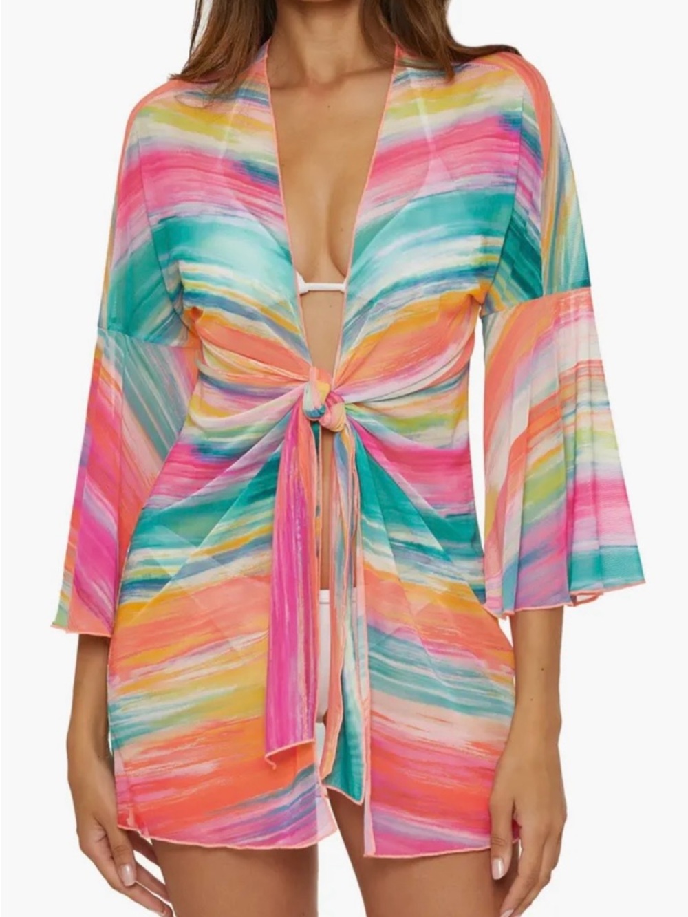 BECCA NWT Verano Mesh Multicolor Tie-Front Swim Coverup size S